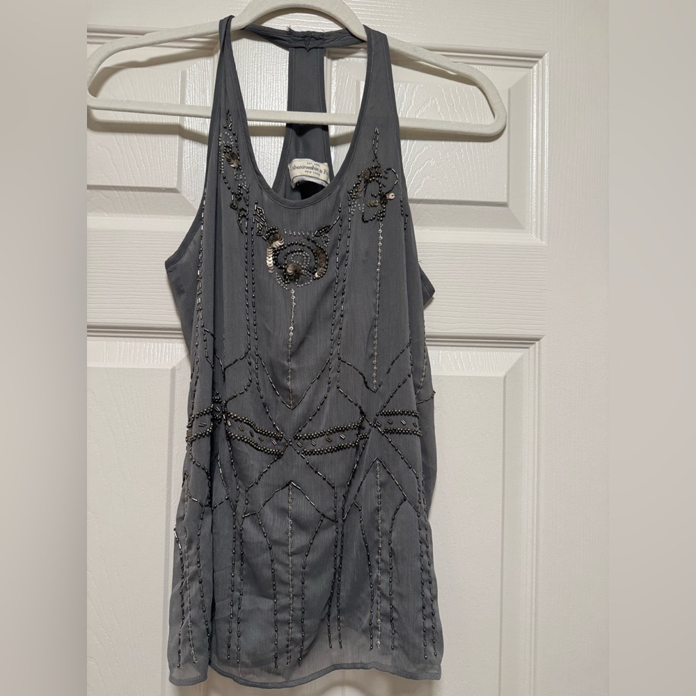 Abercrombie & Fitch Gray Sequins Razor back Tank with Embellishments
